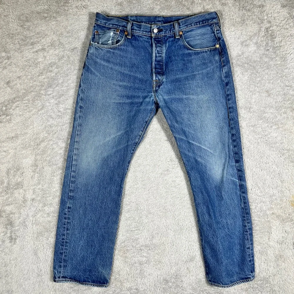 Levis 501 Original Fit Jeans Mens 38x30 Blue Denim Straight Leg Button Fly